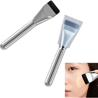 Foundation Brush, Makeup Brush, Set of 2, Liquid Foundation Brush, Flat Makeup Bra, Spatula Brush, Ultra Fine Foundation, Thin, Easy to Stretch, Soft Hair, Natural Fit, Cosmetics Tool