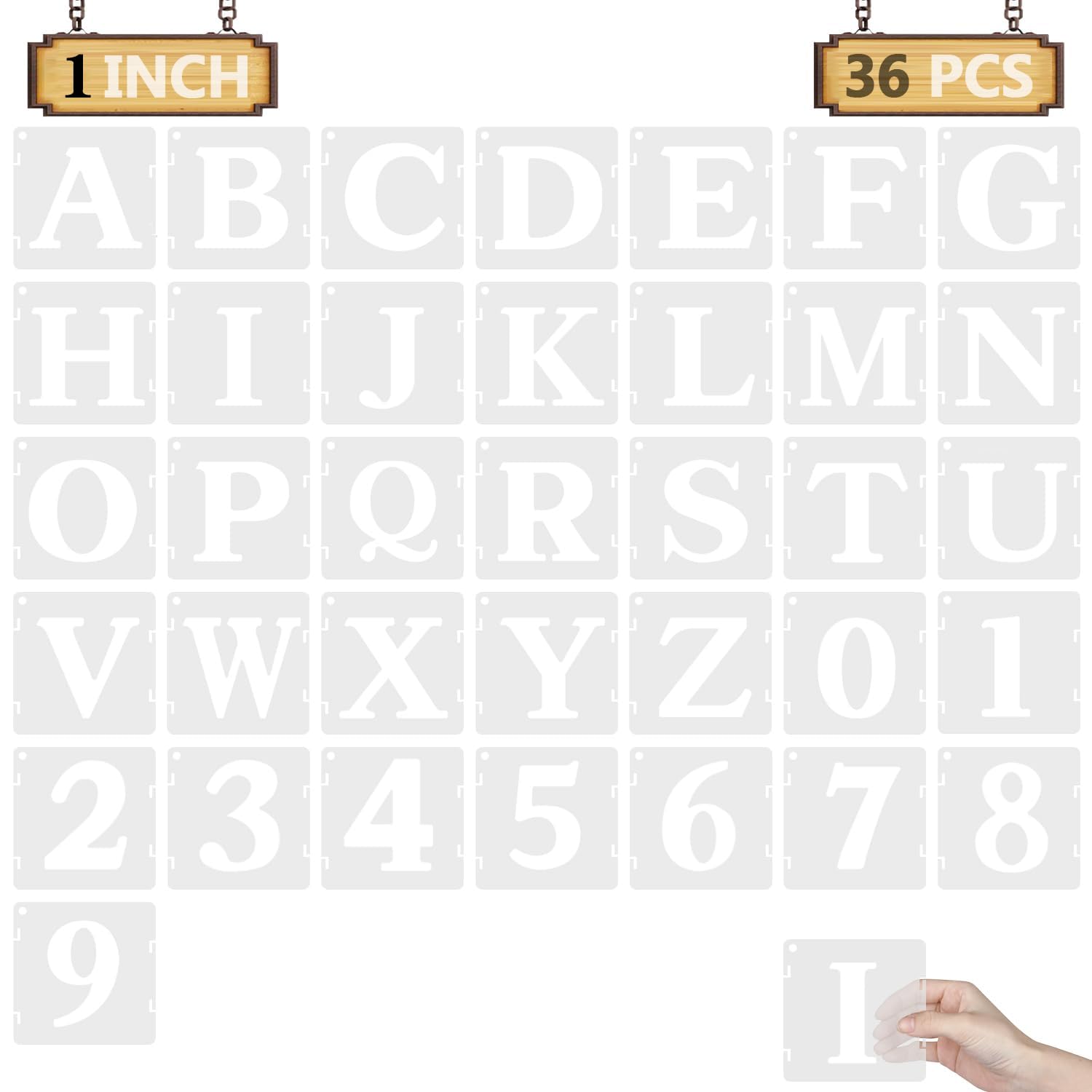 LYHURK Alphabet Craft Stencils, 36 Pieces, Reusable Plastic, Letter Stencils for Painting on Wood Wall, Fabric, Stone