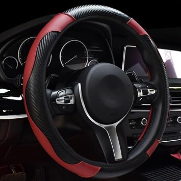 Car Steering Wheel Cover for Suzuki Vitara Brezza 2016-2020, Microfiber Leather Steering Wheel Protector Anti-Slip Breathable Interior Accessories,A/Red