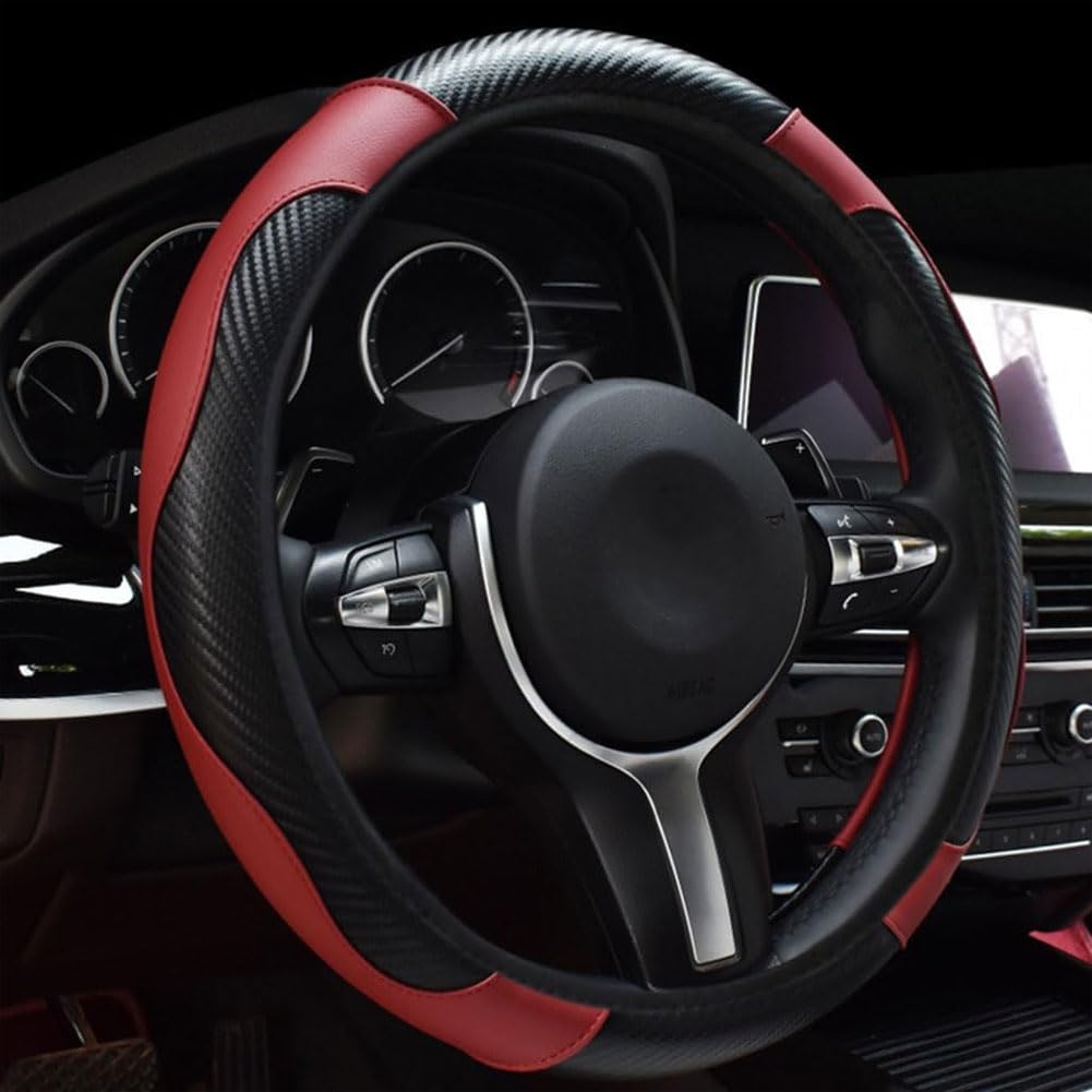 Car Steering Wheel Cover for Fiat 500 2007-2012, Anti-Slip Odorless Grip Steering Wheel Protector Breathable Interior Accessories,A/Red