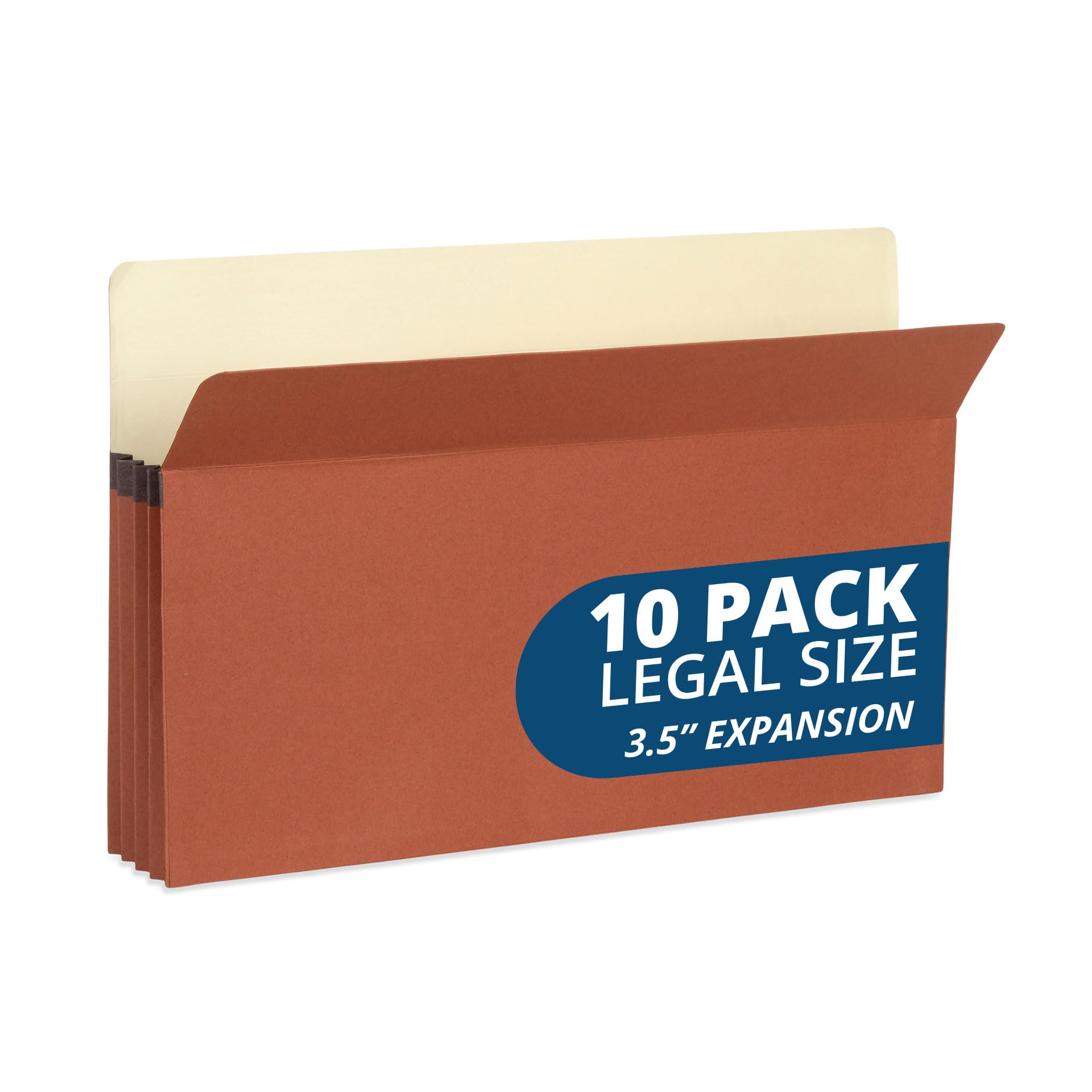 Blue Summit 10 Redwell Folders Legal Size, Brown Accordion File Folders, 3.5" Red Rope Expandable Pockets, Expanding Organizer