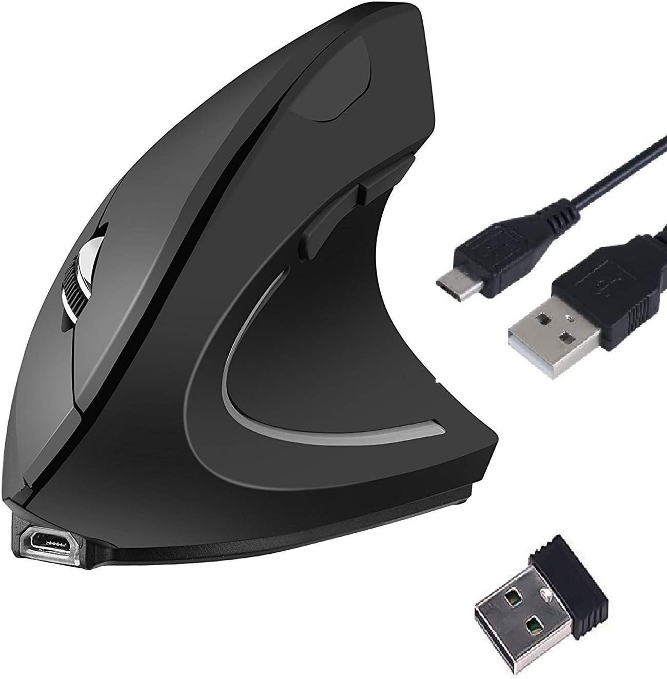 Souris Verticale Ergonomique Souris sans Fil Silencieuse avec Nano-Récepteur, DPI Réglable, Interrupteur on/Off-Noir