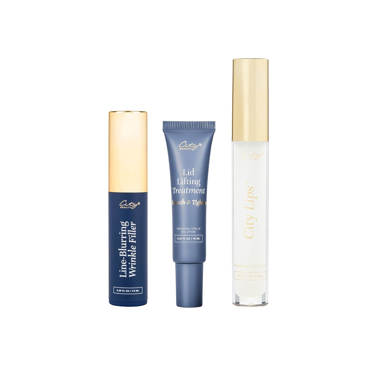 City Beauty Insider Favorites Set – Line-blurring Wrinkle Filler .25 fl oz, City Lips Plumping Gloss .16 fl oz, Lid Lifting Treatment .33 fl oz