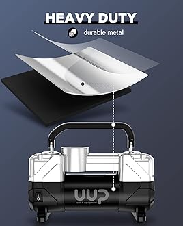 Tire Inflator Air Compressor, 150PSI 12V DC Double Cylinders Heavy Duty Portable Air Pump w/Emergency LED Light for Truck, SUV, Car, RV (black1)