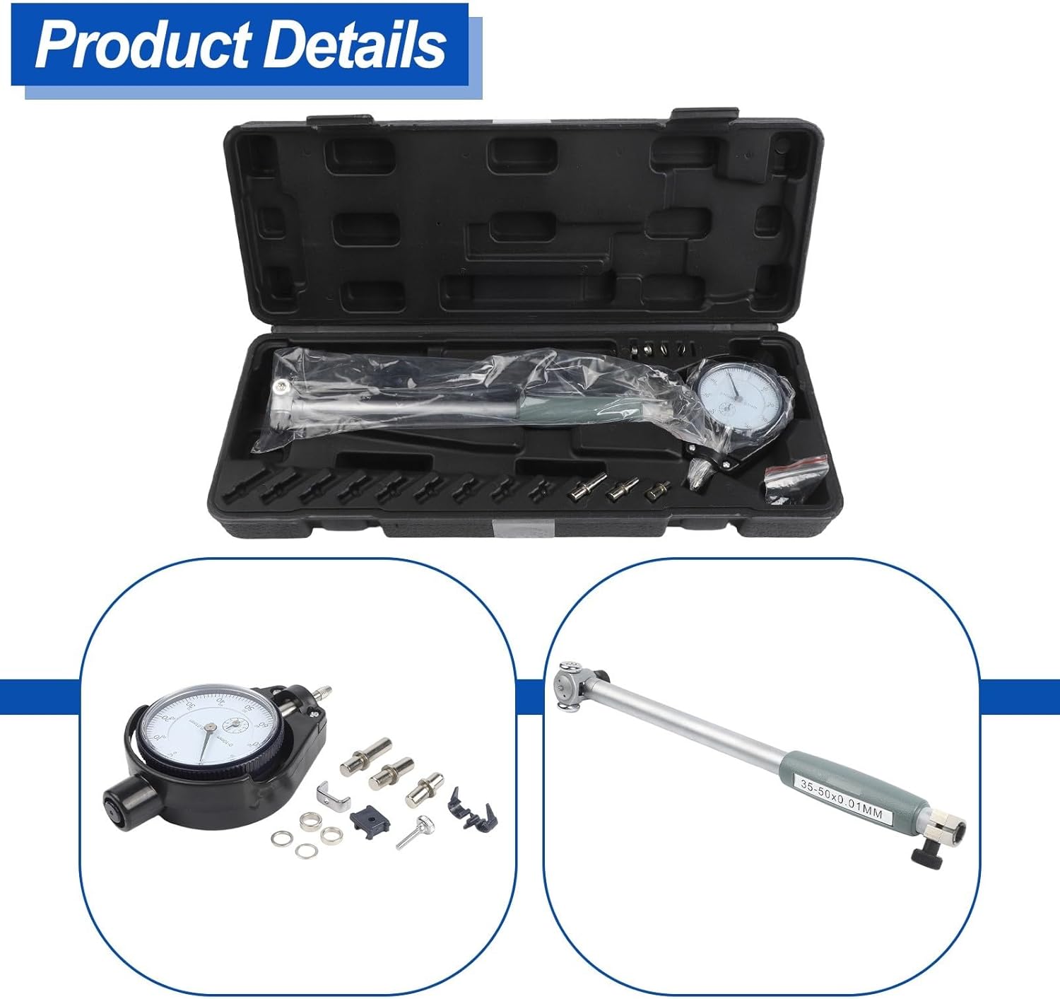 Digital Bore Gauge 0.01mm Accuracy, Steel Internal Diameter Measuring Tool with Indicator, 50-160mm Range Metalworking Inspection(35-50mm)