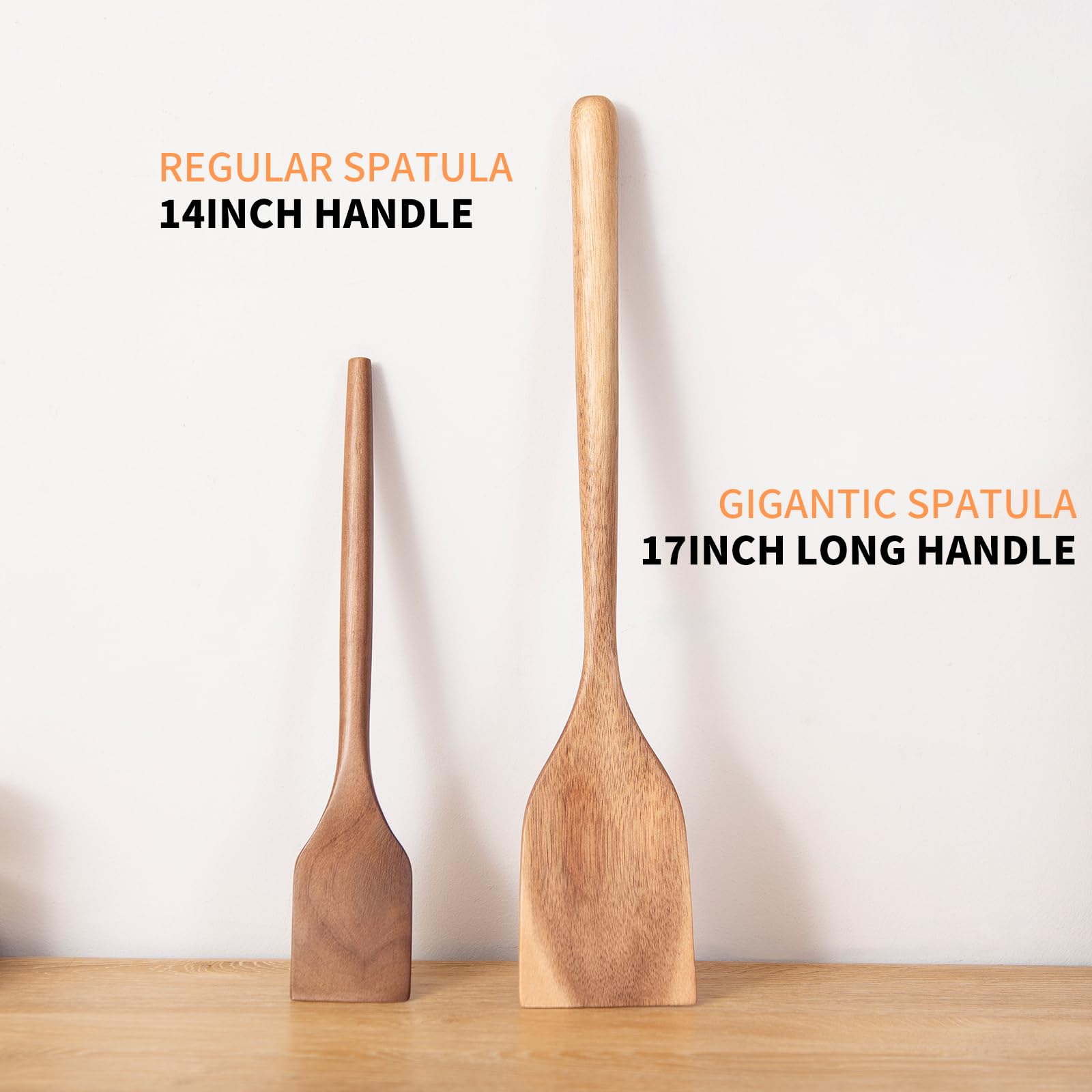 Cuillères En Bois Longues 33cm - 2 Pièces - Ustensile Cuisine Anti-Rayure