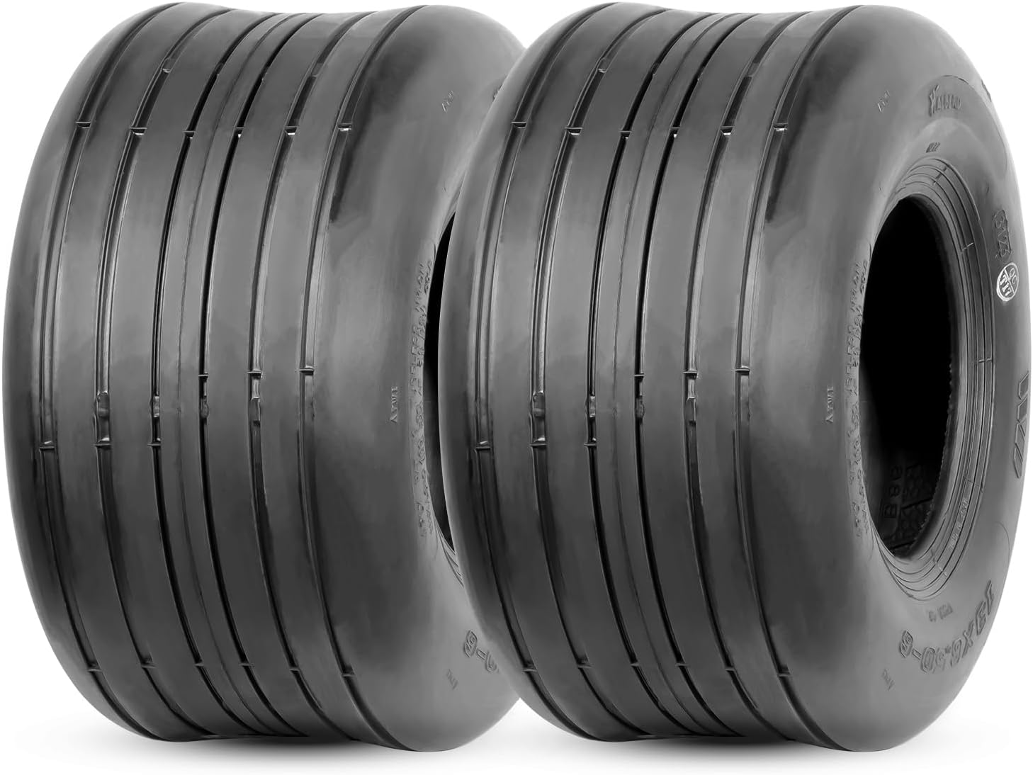 HALBERD 13x6.50-6 Lawn Mower Tires 4PR Straight Rib Tread Turf Friendly Lawn Tires, 13x6.5x6 Lawn Garden Utility Cart Tires, Tubeless, Set of 2