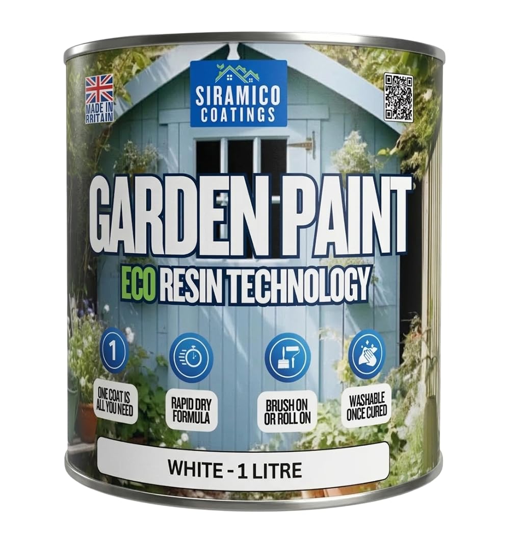 SIRAMICO COATINGS Garden Paint – 1 Litre - Eco Resin Premium One Coat Garden Paint for Garden Furniture (White)