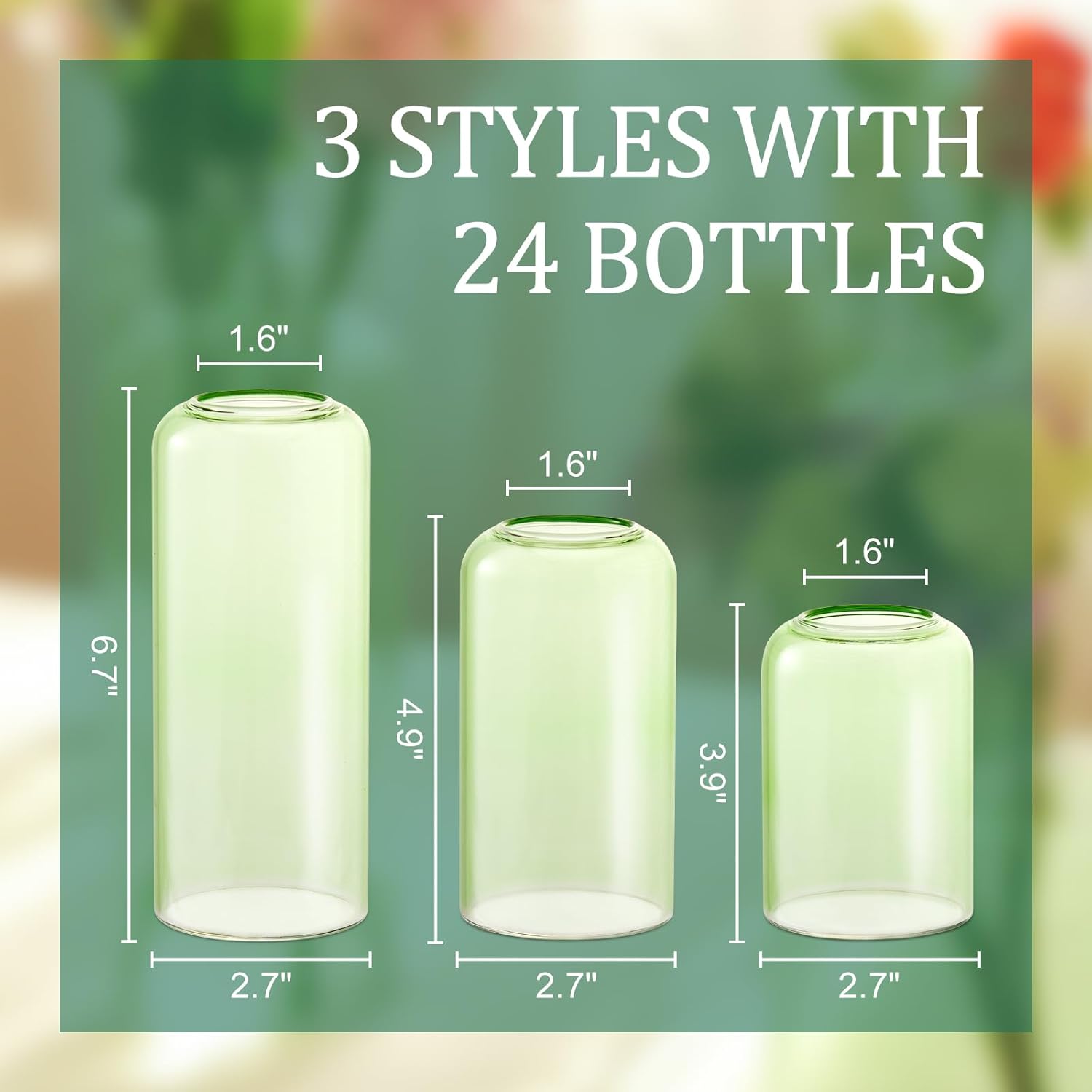 24Pcs Bud Vases Set, Glass Flower Vase for Centerpieces, Small Vases for Flowers, Decor Centerpiece for Bathroom, Decorative Vases for House Warming(Green) - Image 2