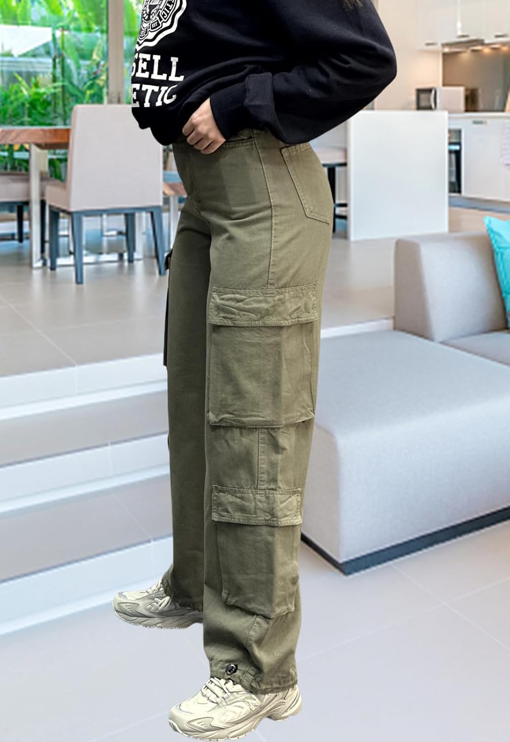 Cargo Pants for Women - High Waist Wide Leg Trousers with Pockets Y2k Trendy Casual Baggy Parachute Pants - Image 5