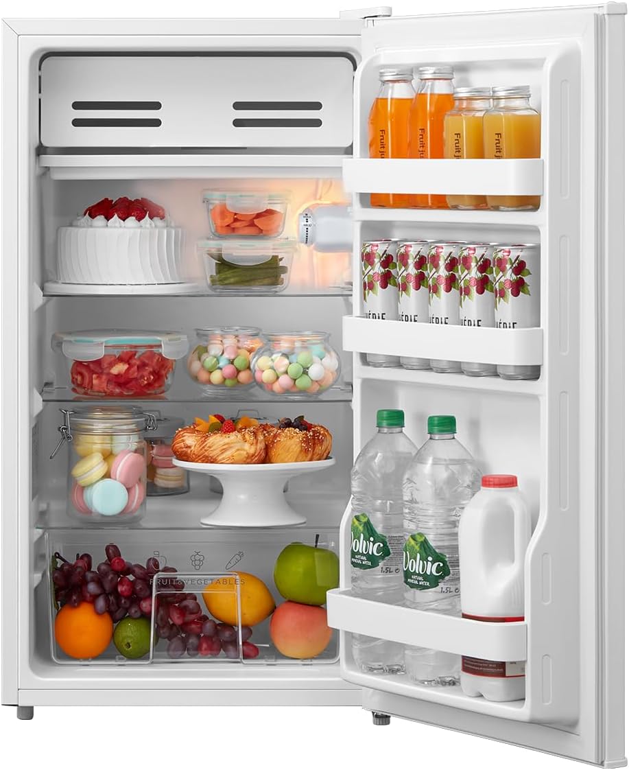COMFEE' RCD93WH2(E) Under Counter Fridge, 93L Small Fridge with Cooler Box, Interior Light, Removable Glass Shelf, Reversible Door Hinge, Adjustable Legs, Standard Refrigerator White [Energy Class E]