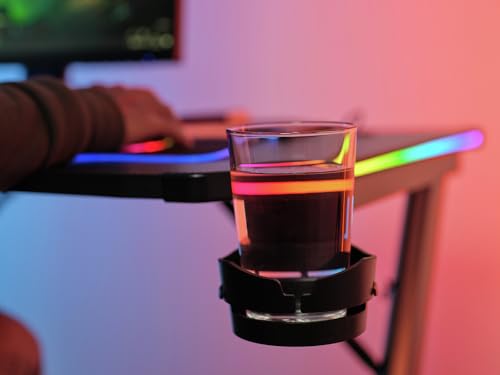 GXT 709 Luminus Scrivania Gaming LED RGB, 10 Modalità Colore, Alimentazione USB, Tavolo Gaming 120 x 60 con Supporto per Cuffia e Portabicchiere, Ufficio, Gamer, Streaming - Nero - Scrivania Gaming - Immagine 9