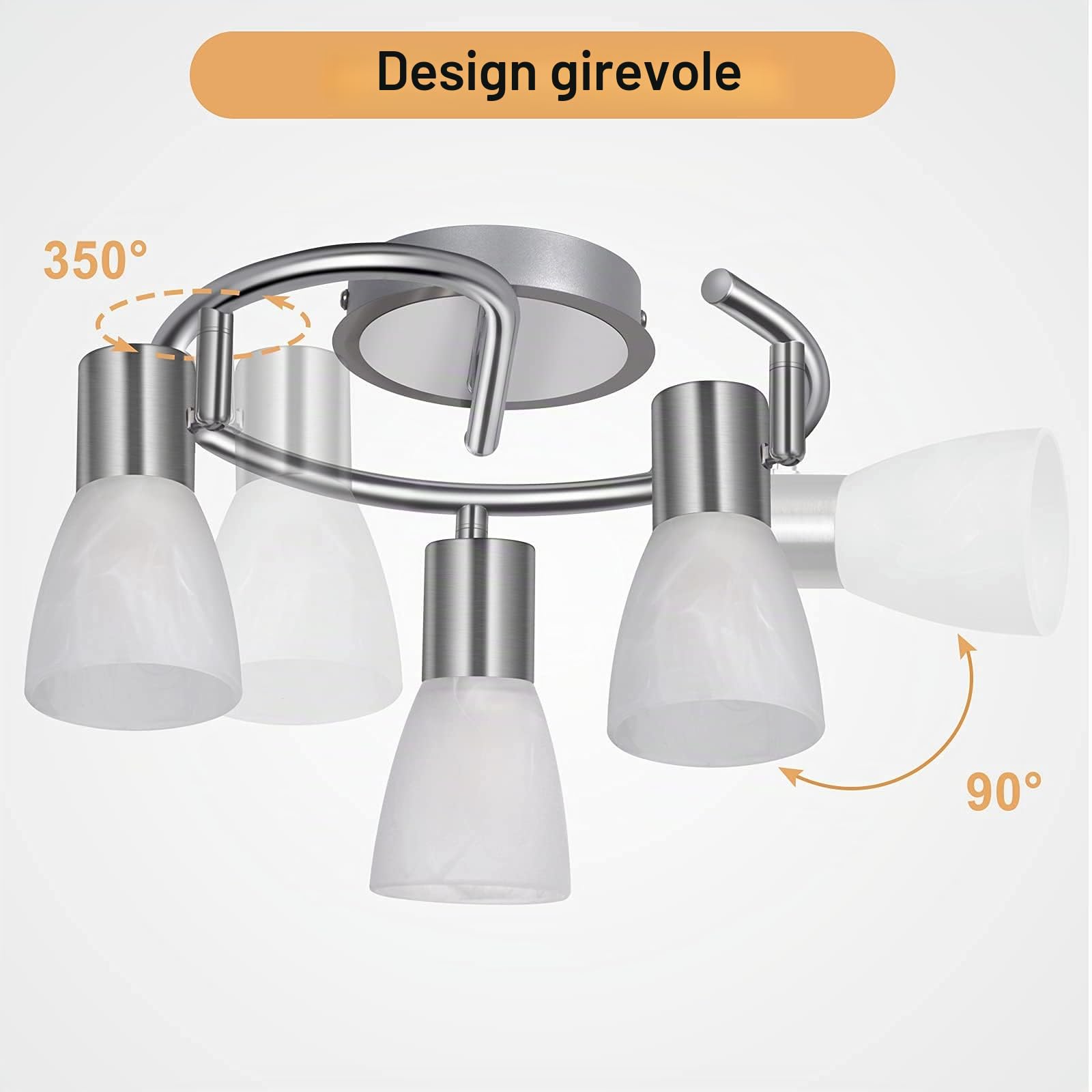 Plafoniera 3 Faretti Orientabili, Lampada da Soggiorno con 3 Luci LED E14, Rotonda, Girevole, Illuminazione Interna per Cucina, Bagno, Corridoio, Senza Lampadine