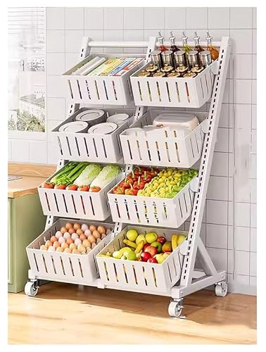 METTEOR 4 Tier Retail Display Rack Market Shelf With 8 Baskets, Snack Vegetable Fruit Display Organizer Produce Basket Set Shelf,Merchandise Display Shelves (White One Size)