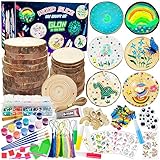 Wooden Crafts Kit for Kids - Glow in the Dark - Arts & Crafts Gifts for Boys Girls Age 6-12, 24 Wood Slices with Diamond Painting Craft Activities Kits, Creative Art Toys for 6 7 8 9 10 11 12 Year Old