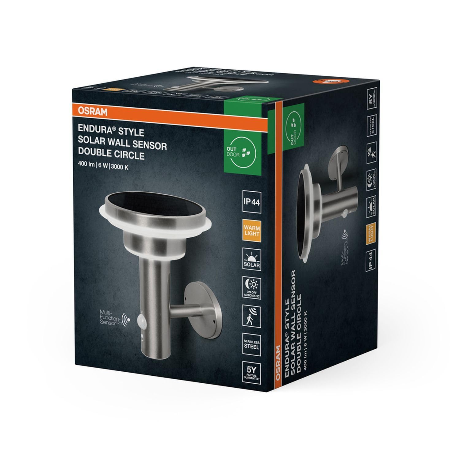 Licht-Erlebnisse LED Solar Wandleuchte mit Bewegungsmelder Edelstahl 3000 K IP44 Außen modern gemütlich H:22 cm stilvoll Wandlampe Terrasse