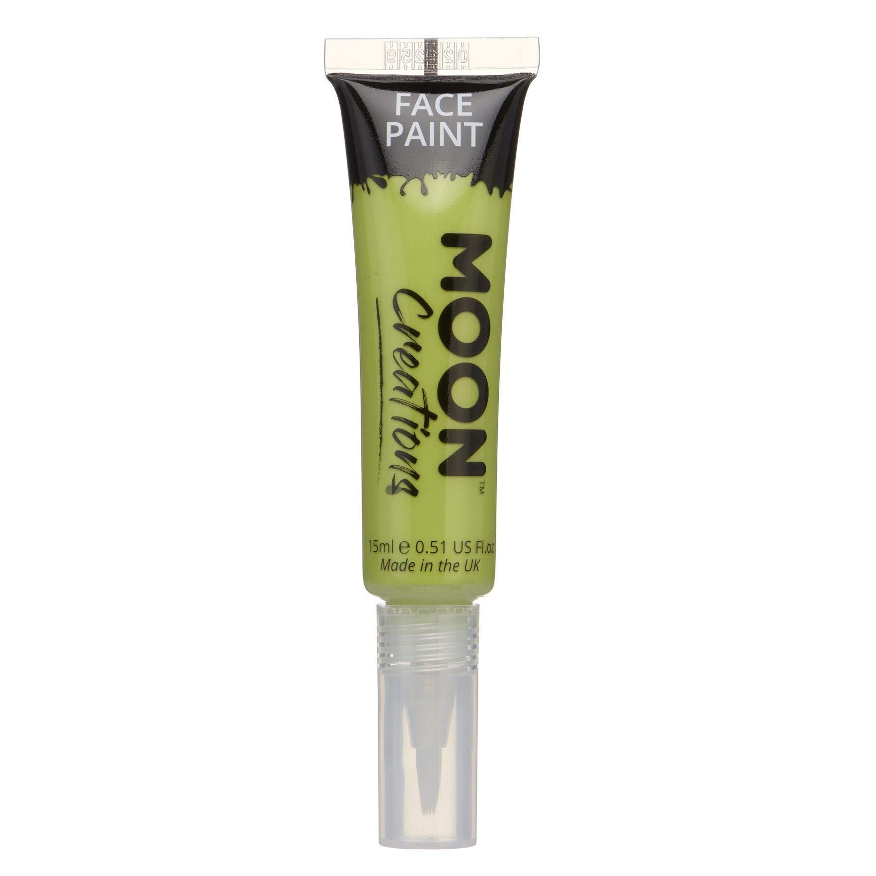 Moon Creations Face & Body Paint Tubes with Brush Applicator | Lime Green | 15ml | Ready to Use | Cruelty Free, Made in UK | Face Paint for Kids, Adults, Fancy Dress, Festivals, Halloween