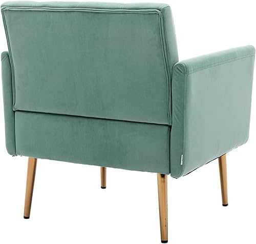 Miniatura 4 de SZLIZCCC Silla decorativa cuadrada de terciopelo, silla de sofá individual con patas de metal dorado, silla de sala de estar, silla de dormitorio,