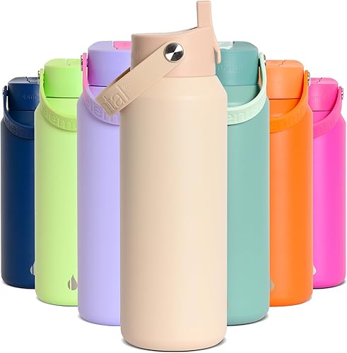 Miniatura 111 de Elemental Botella de agua aislada de 40 onzas con pajilla, botellas de agua con núcleo de acero inoxidable 100% a prueba de fugas para viajes,