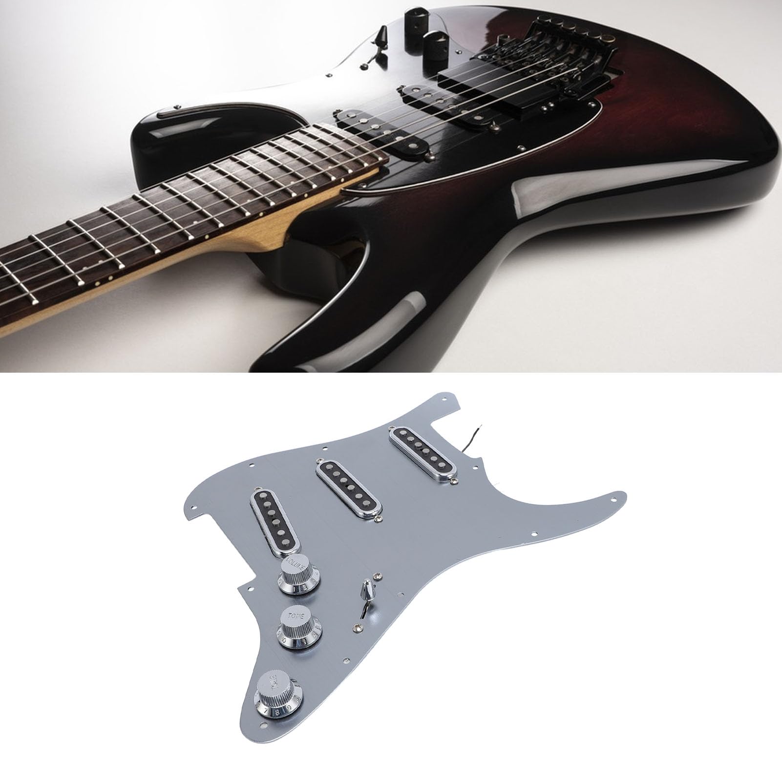 Golpeador SSS de Aleación de Aluminio, Golpeador de Guitarra con 11 Agujeros, Protectores de Púas de Guitarra Monobobina de Aleación de Aluminio, Reemplazo de Placa Rayada, Cargado SSS