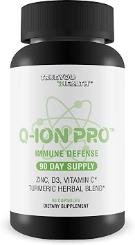 Q-Ion Pro - Immune Defense Formula - 90 Day Supply - Natural Immune Support Supplement - Promote Healthy Immune Response & Immune System - High in Antioxidants - Vitamin C, Vitamin D3, Zinc, Turmeric