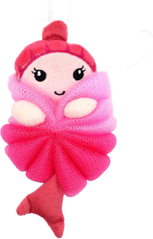 Esponja de banho em formato de bola com tema de sereia Pink Mermaid Ralcosuss, malha PE+PVC