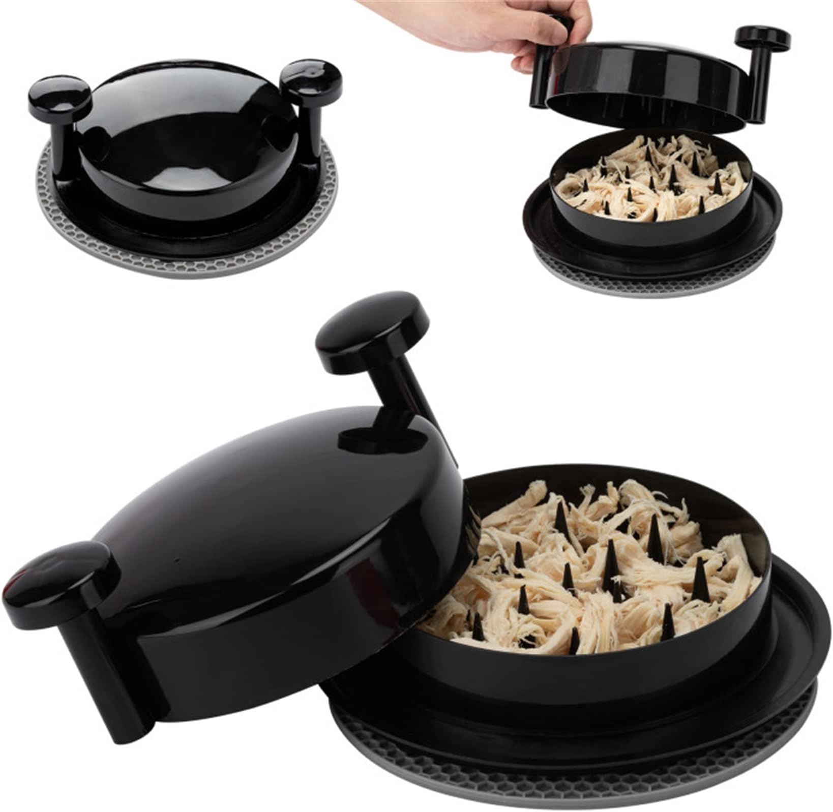 Chicken Shredder Shred Machine Meat Shredder Meat Shredding Tool with Handles and Non-Skid Base Mat Suitable for Pulled Pork Red Beef Chicken Alternative to Bear Claws 1pc 8inch Black