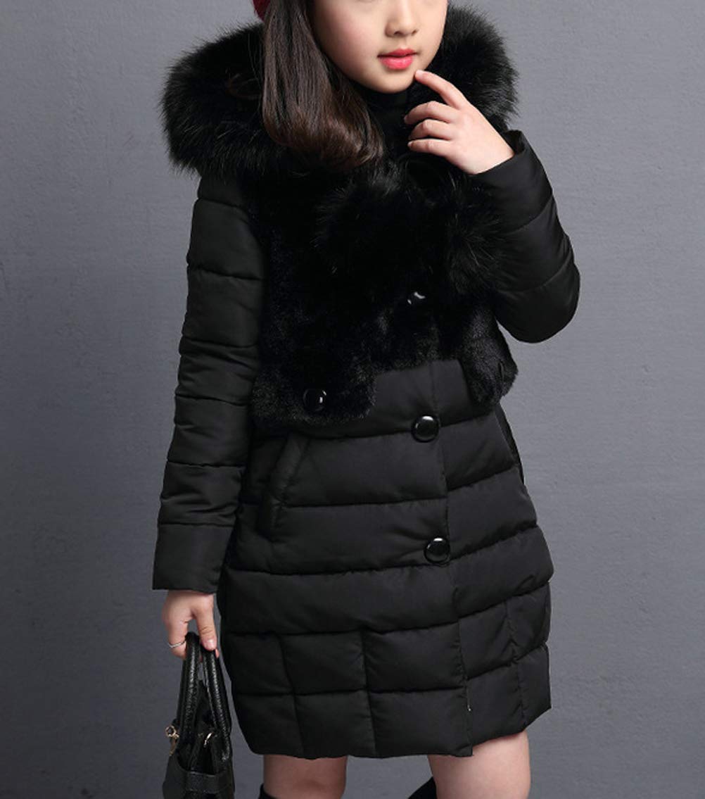 Chaqueta de plumón de Invierno niña Princesa Abrigo de Invierno otoño Parka Gruesa de Media Longitud con Piel con Capucha