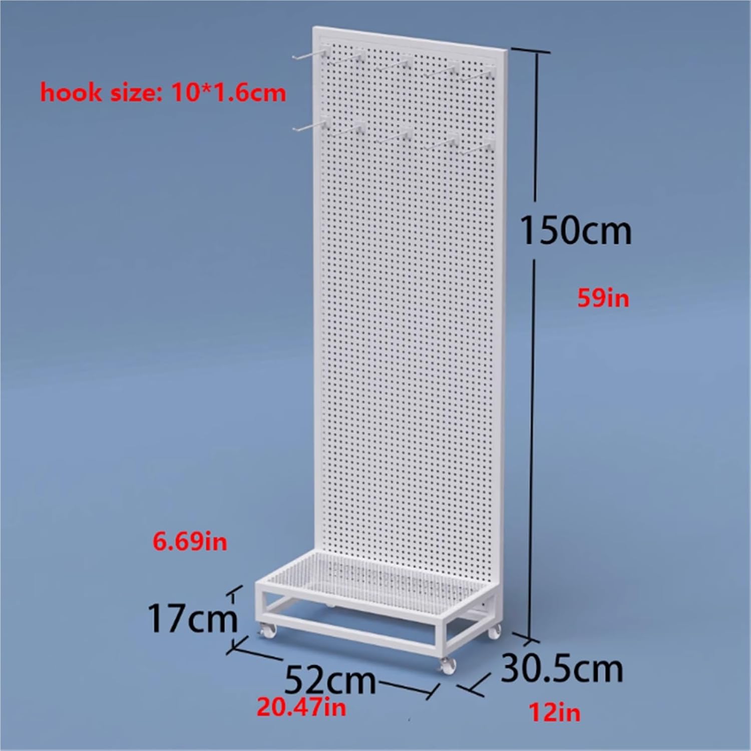 Movable Retail Display Stand with 10/60hook, Socks Storage Organizer Rack, Metal Product Merchandise Store Shelf, for Boutique, Stores, Vendors & Events(White,60hook)