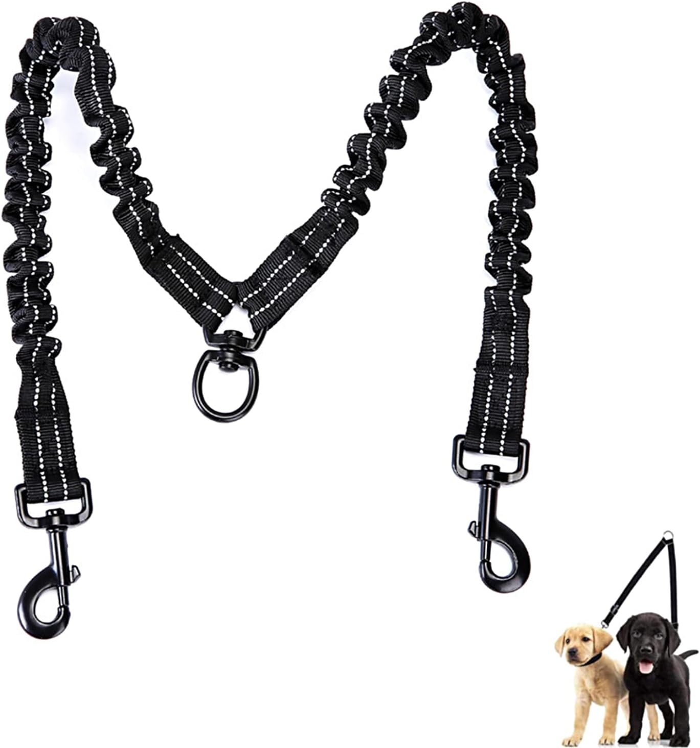 Double Dog Leash, 360° Swivel, Large Elasticity, No Tangles, Reflective Shock Absorption, Dual Dog Walking & Training Leash with Soft Handle and Luminous