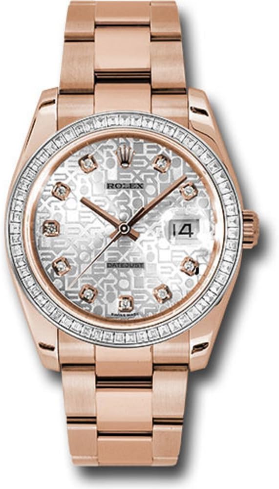 Rolex Oyster Perpetual Datejust 36MM 18K Everose Gold Case, Diamond Bezel with 60 Baguettes, Silver Jublilee Dial, Diamond Hour Markers, Oyster Bracelet.
