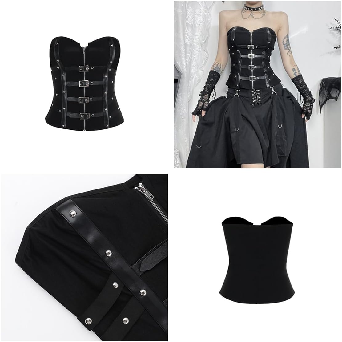 Botenwall Women's Gothic Buckle Punk Tank Top Grunge Strapless Goth Crop Tube Tops - Image 6