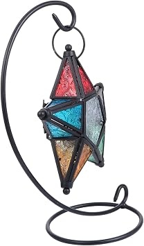 Moroccan Star Candle Holder Iron Art Decorative Tealight Lantern Vintage Glass Tabletop Decoration for Indoor and Outdoor Events