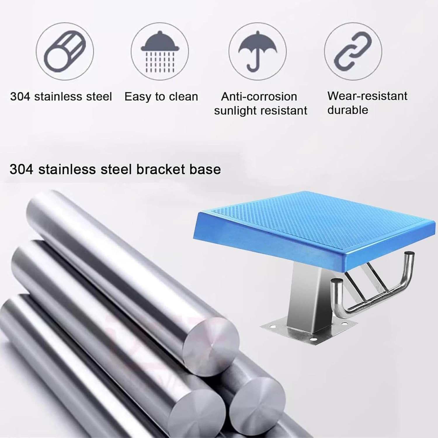 Swimming Pool Special Diving Platform, Diving Board with Stainless Steel Base Anti Slip Surface Inclined at 9°, Weighs up to 660 Pounds(Blue)