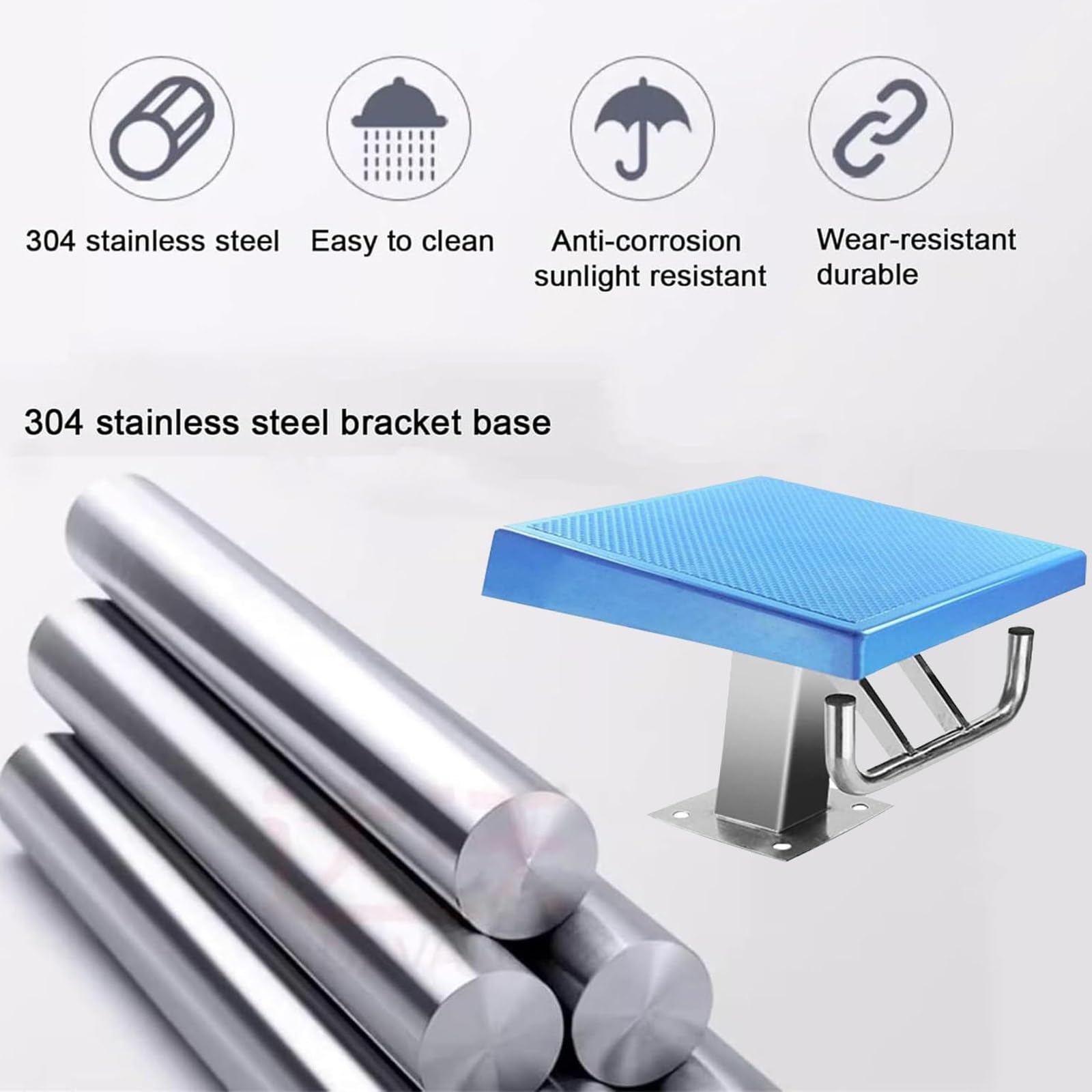 Piattaforma Subacquea con Base in Acciaio Inox, Superficie Antiscivolo, Inclinata a 9°, Portata 299,4 kg per Piscina