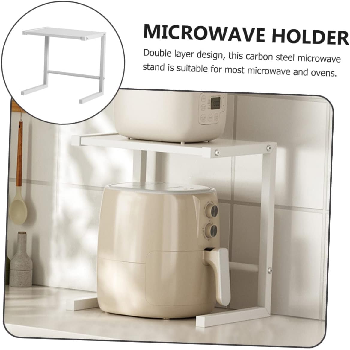 Metal Oven Stand Kitchen Organizer for Microwave and Air Fryer Compact Countertop Storage Rack Space-Saving Holder for Small Appliances White C-Type Design