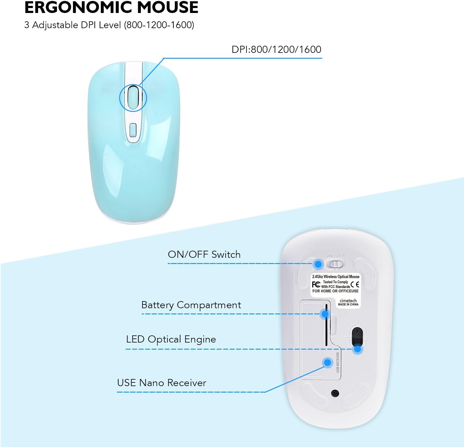 cimetech Wireless Keyboard and Mouse Combo, Compact Silent Ergonomic Scissor Switch Keyboard and Optical Mouse Set, 2.4G Lag-Free Cordless Keyboard Mice for Computer, Mac, Laptop, PC, Windows - Blue
