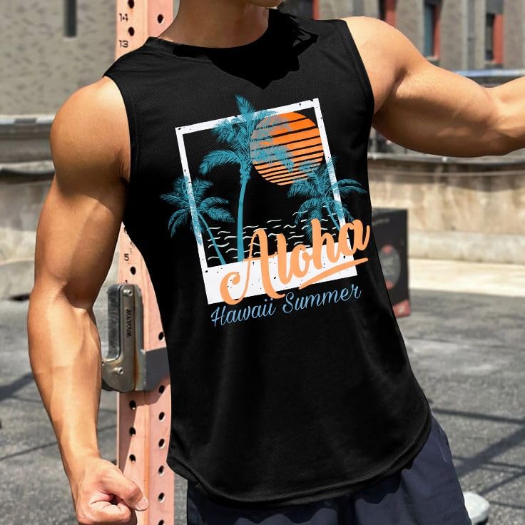 Beach Tank Tops Mens Sleeveless Palm Tree Graphic Shirts Muscle Workout Tank Top Summer Vacation Shirt - Image 4