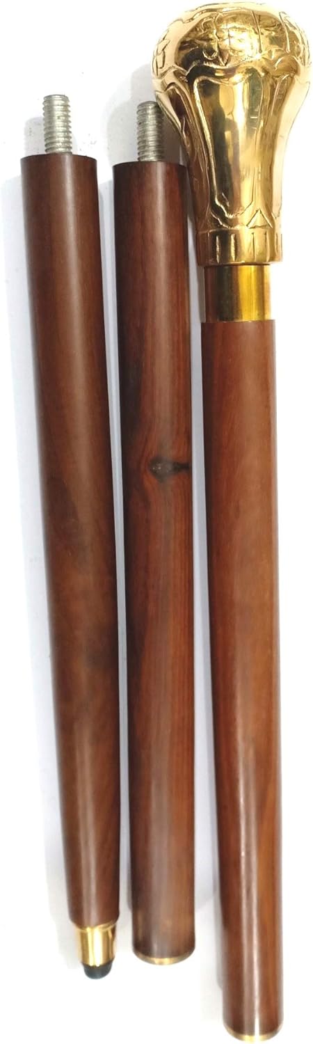 Collectible Brown Wooden Nautical Walking Stick Cane 38" Long W Brass Handle Gift : Clothing, Shoes & Jewelry