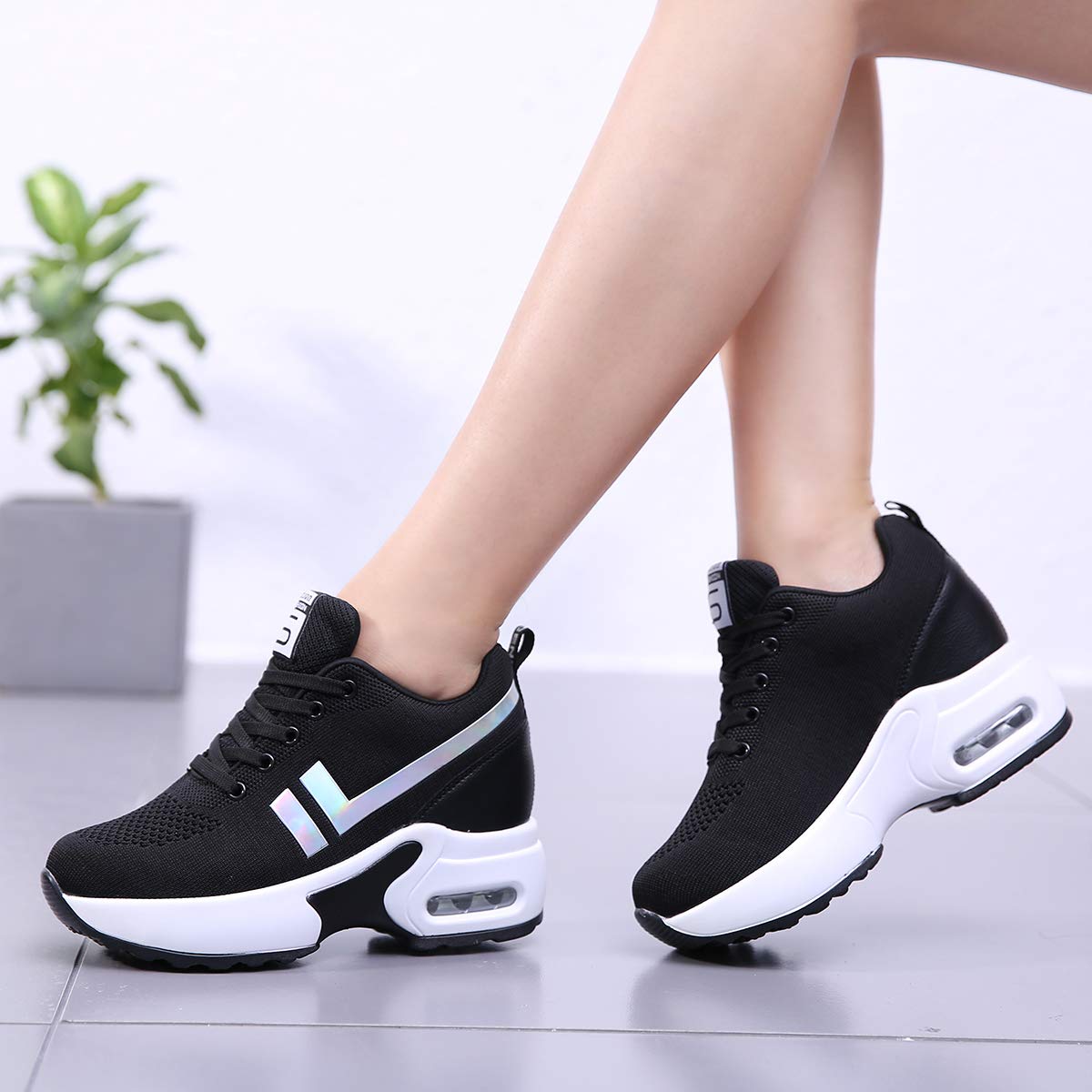 AONEGOLD Sneakers con Zeppa Interna Donna Scarpe da Ginnastica Sportive Casuale Tacco 8