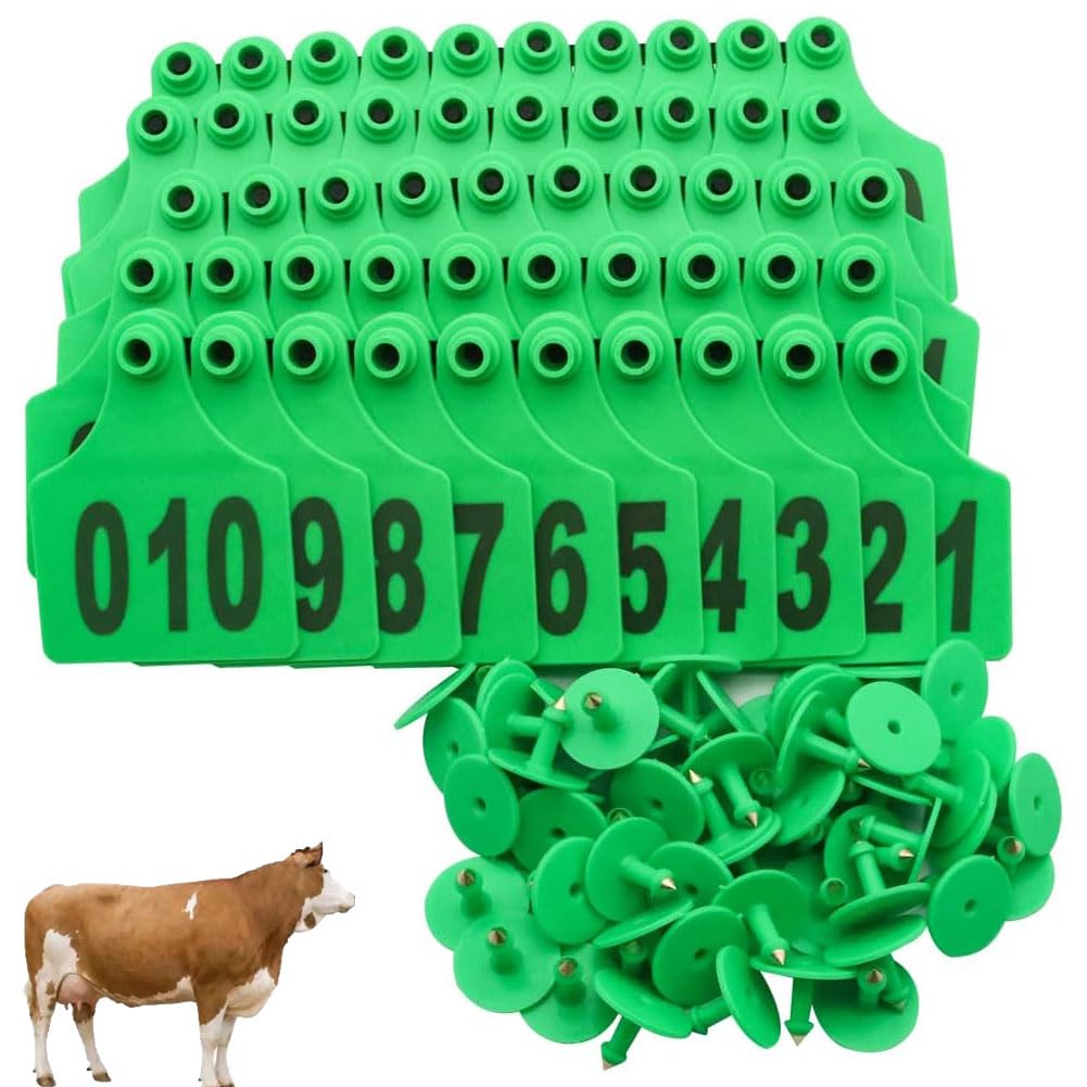 Ohrmarke als Identifikationskarte für Nutztiere Ohrmarken for Nutztiere, mehrfarbig, mehrere Größen, nummeriert 001–500, 100 Stück(Green 6 * 7.5cm (2.36 * 2.95in),101-200)