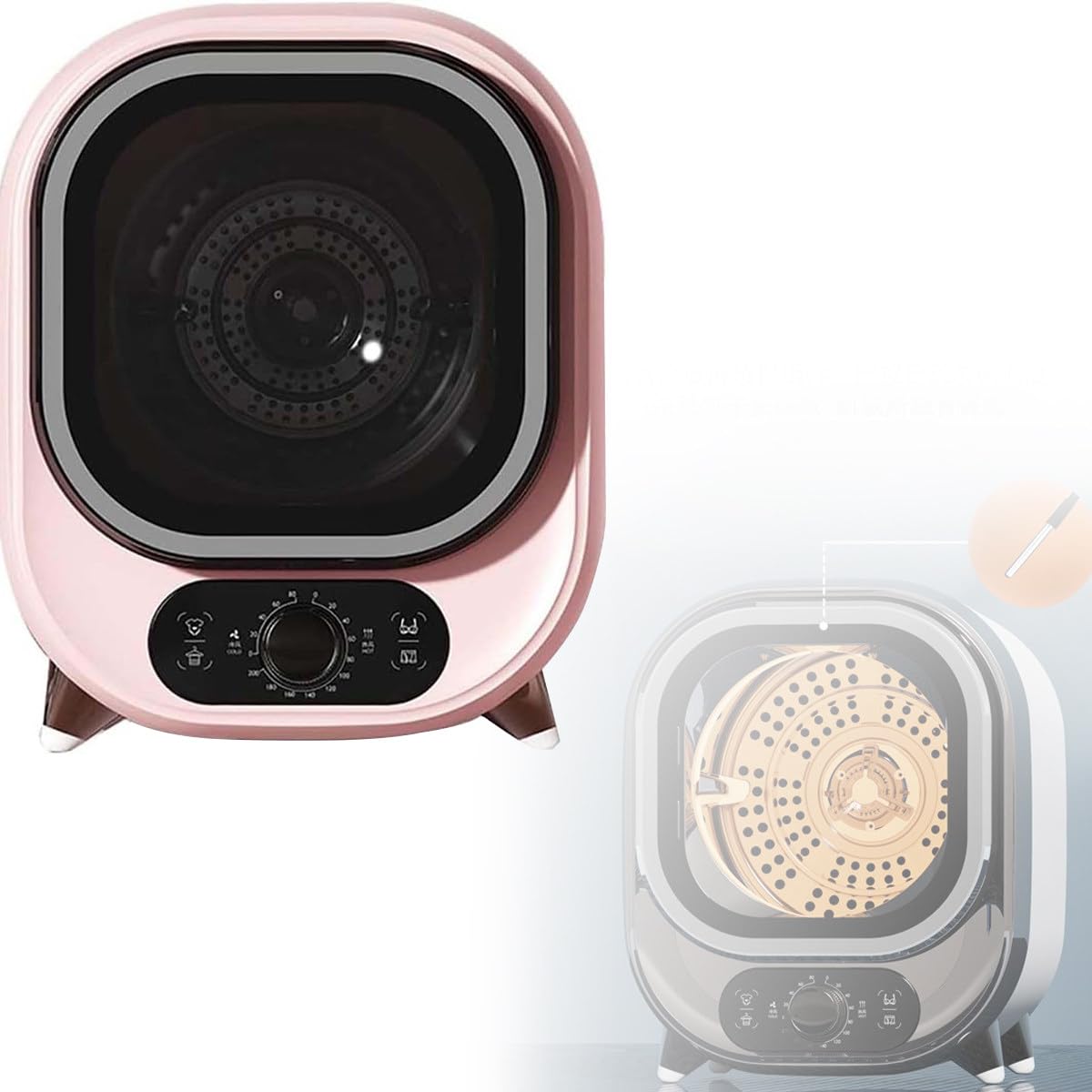 Secadora portátil compacta, Secadora Independiente con ventilación para el hogar, Dormitorio, balcón (Pink 220V)