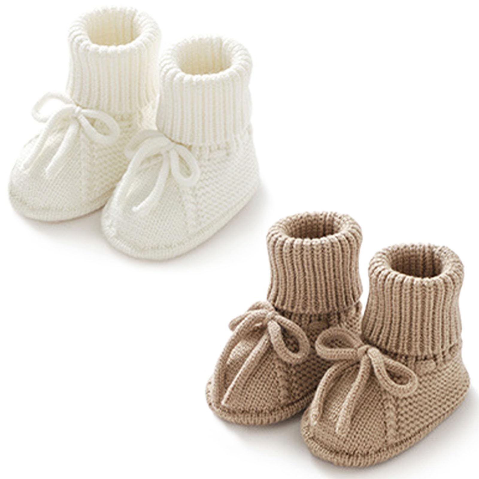 Baby Booties Newborn Soft First Walking Shoes Hand Crochet Knit Booties for Toddler Infant Boy Girl 2 Pairs (Camel & White, Infant, 3 Months, Age Range, US Footwear Size System, 6 Months, Medium)