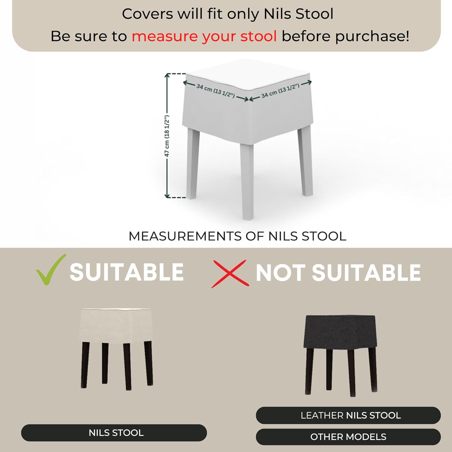 Cover for Nils Stool, Replacement Slipcover, Heavy Duty 1 pcs Cover, Soft Durable Washable Fabric, Easy to Clean & Replace (Crown - Ocean Blue)