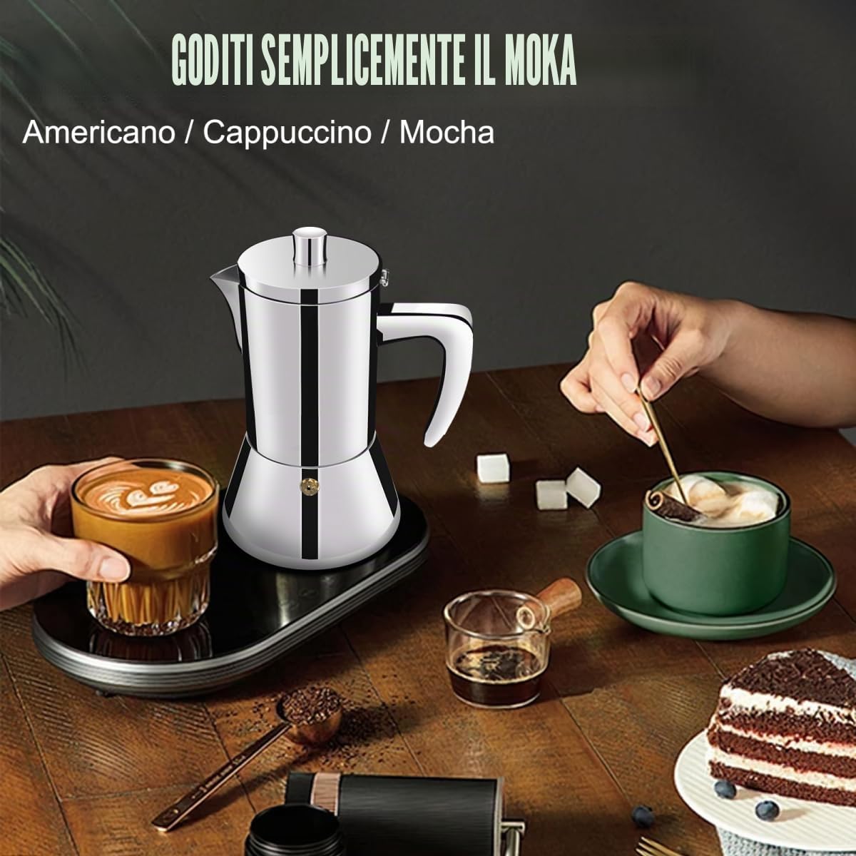 12 Tazze Addensate in Acciaio Inox 304 Moka Pot Stovetop Espresso Maker Percolator Cafeteras Italian Coffee Maker Capable Mocha Coffee Machine Greca Coffee Maker for Home e Camping 600ml 20oz