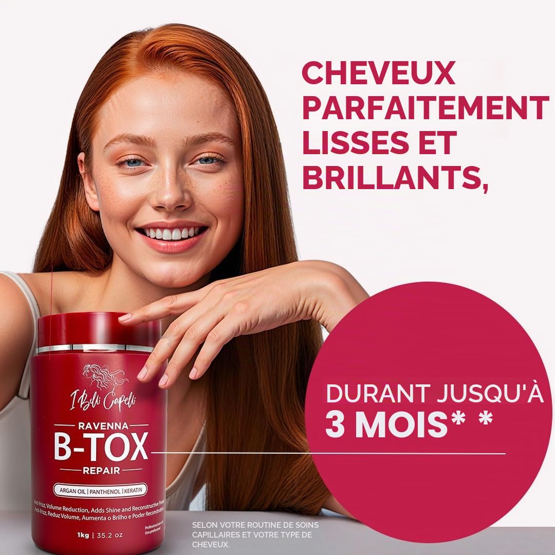 I Belli Capelli Ravenna Kit de traitement réparateur Keratin Treatment pour les cheveux - capillaire 1 kg / 35,02 oz + Shampooing anti-résidus 300 ml / 10,1 fl.oz - Ensemble de capillaire pour les che