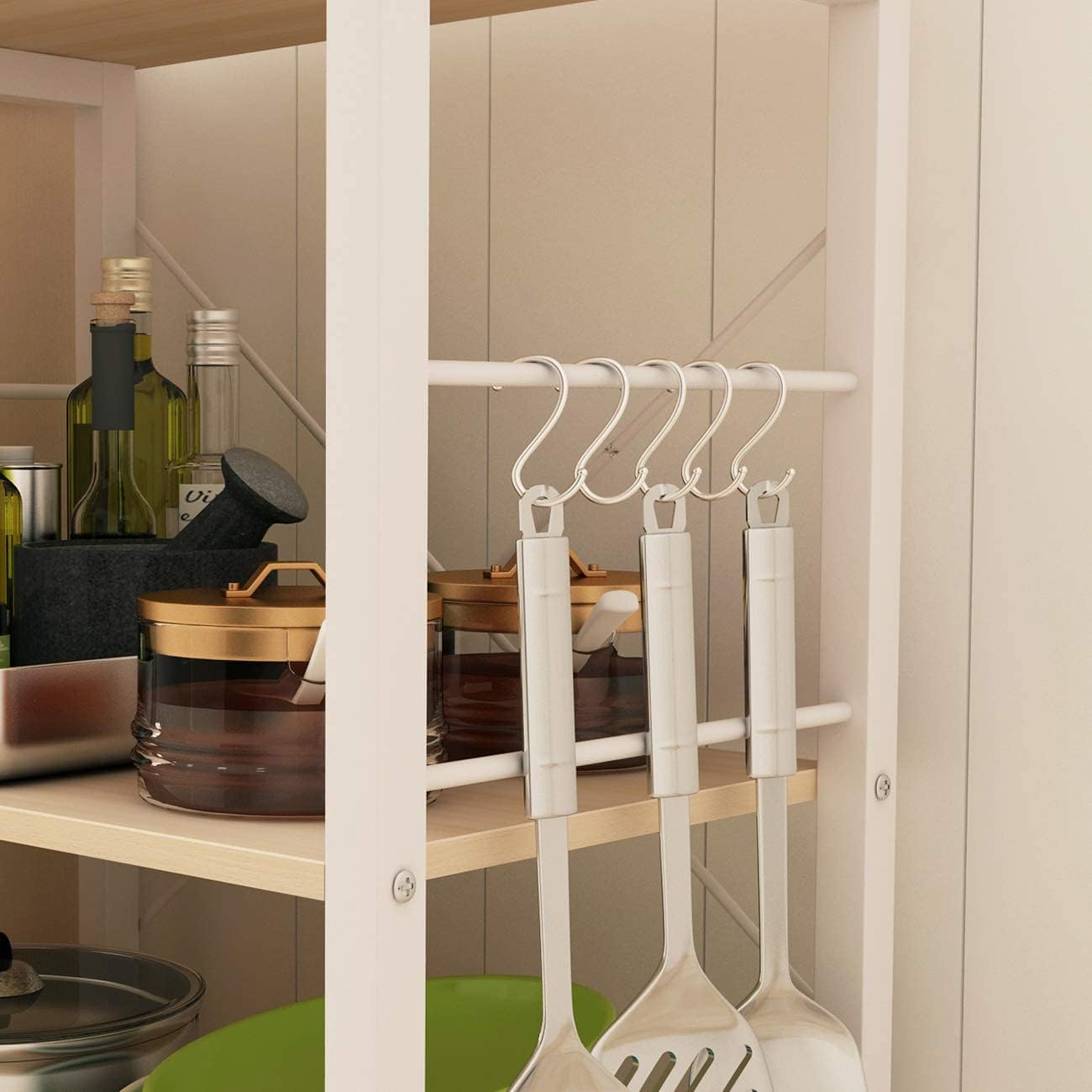 Coffee Bar, 24 inch Bakers Rack Microwave Stand with Storage Shelves and Wheels for Small Space, Rolling Kitchen Shelves Organizers, Microwave Cart Coffee Cart Coffee Station Table for Home Kitchen