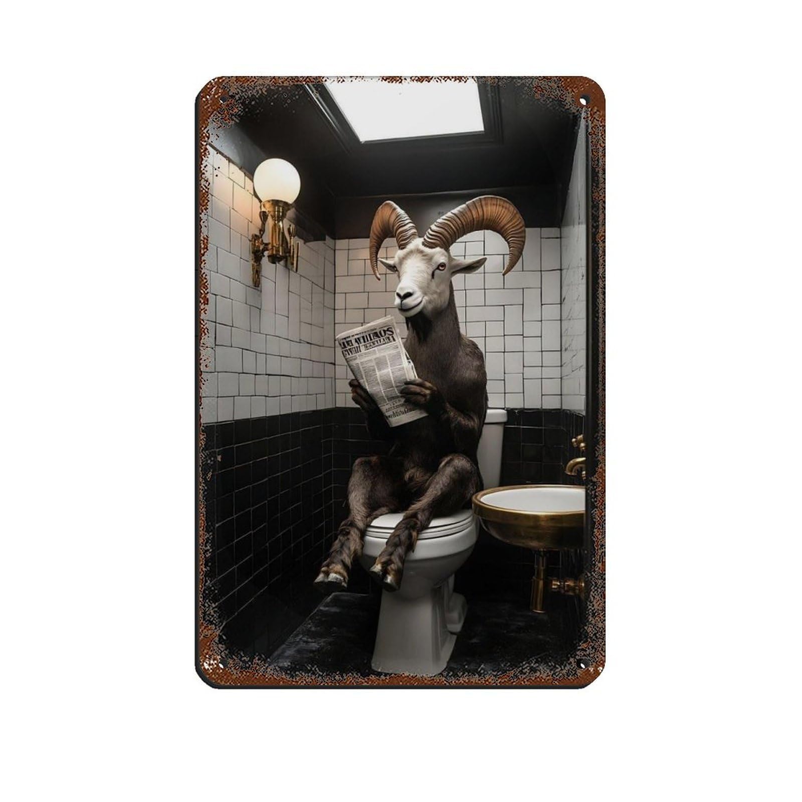 Unique Goat Reading Newspaper Art Tin Sign Vintage Metal Pub Club Cafe Bar Home Wall Art Decoration Poster Retro 8x12inch(20x30cm)
