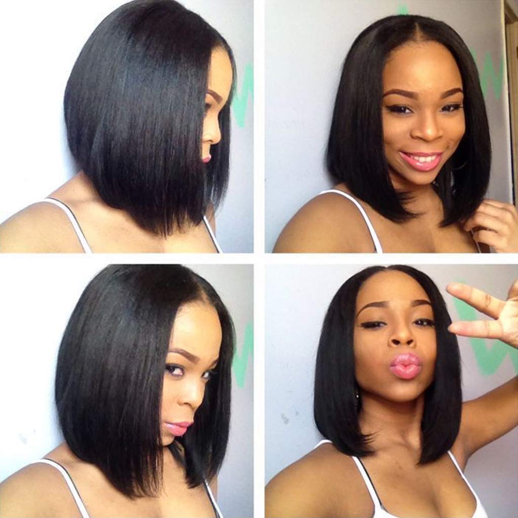 Real Human Hair Bob Lace Wigs Straight Peruvian Virgin Hair Lace Front Wig 13x4 Short Black Wigs for Women (12 Inches, Natural Black 13X4)