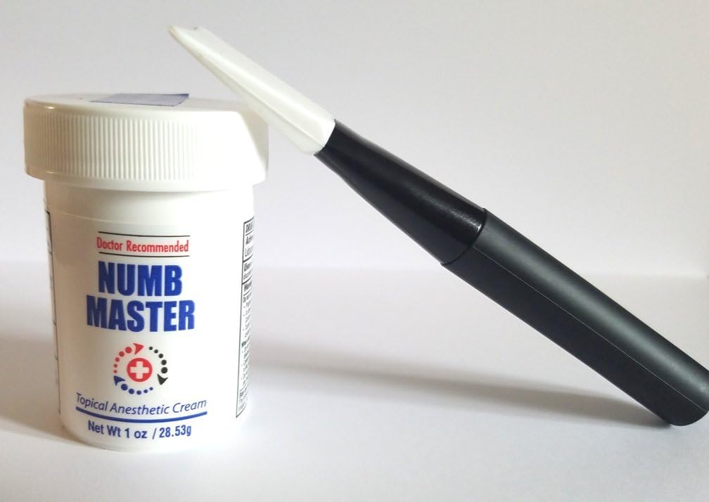 Numb Master Topical Anesthetic Cream (1 oz + Silicone Brush Applicator), Max Strength Fast Acting Non Oily Local Anesthetic, Made in USA